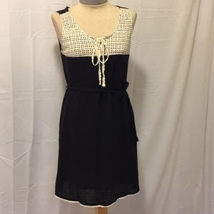 Black Cotton/Cream Crochet Detail Sleeveless Dress
